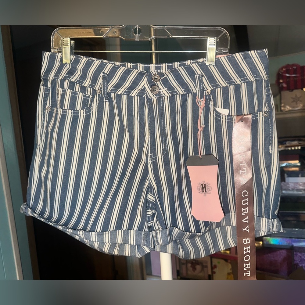 Hydraulic Blue and White Striped Jean Shorts